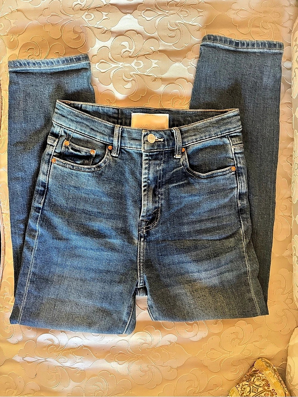 MOTHER The Looker Ankle Step Fray Jean Shorts Blue Waist 26